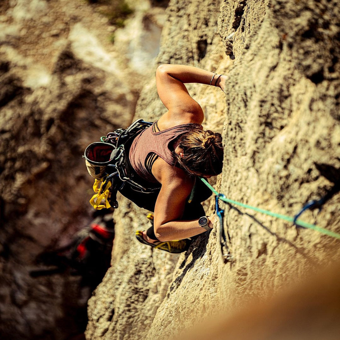 A climber wearing merino wool.