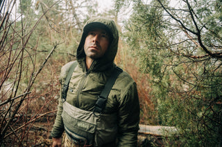 An ice fisherman in Montana wearing wool outer layers.