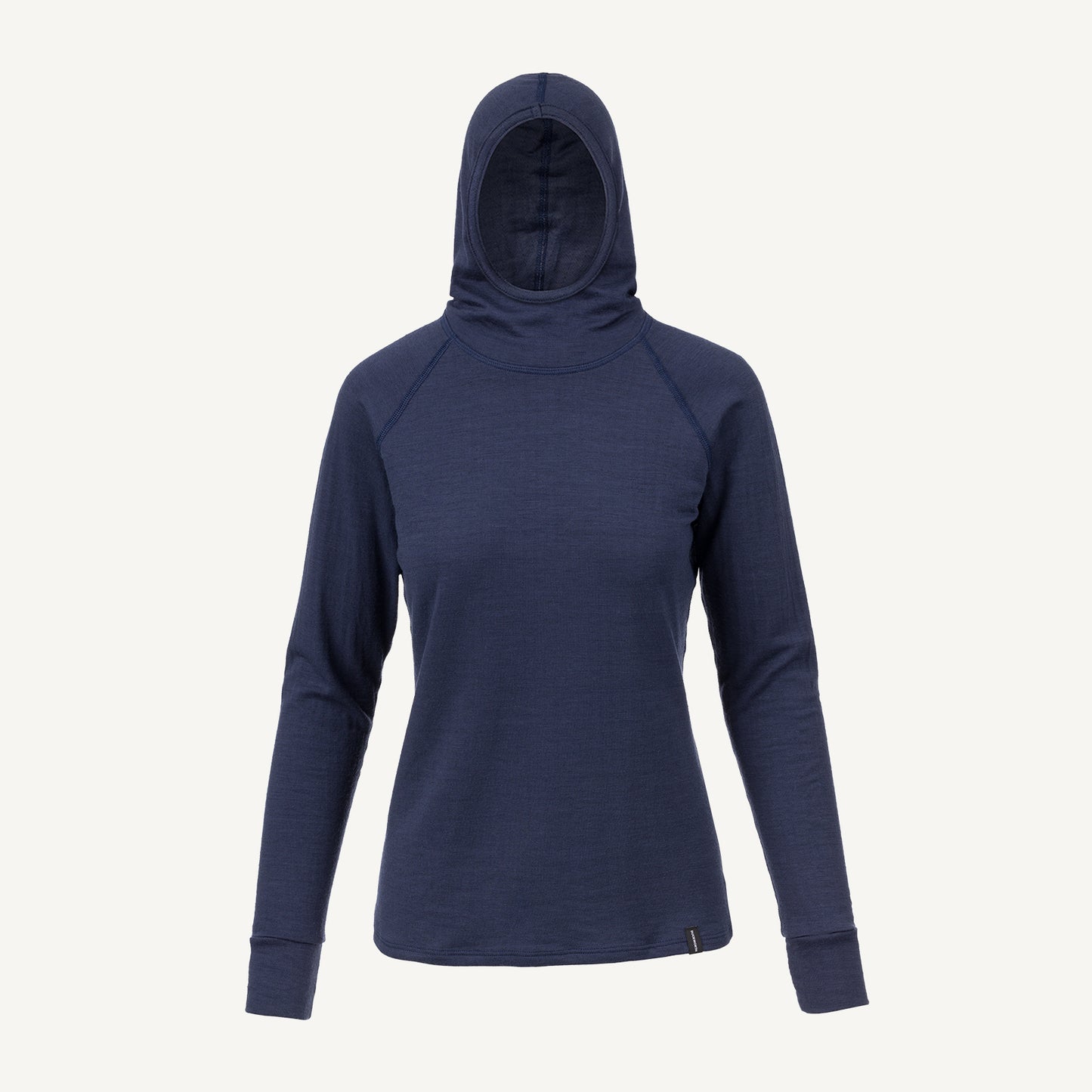 A navy American made Duckworth merino wool base layer hoody.