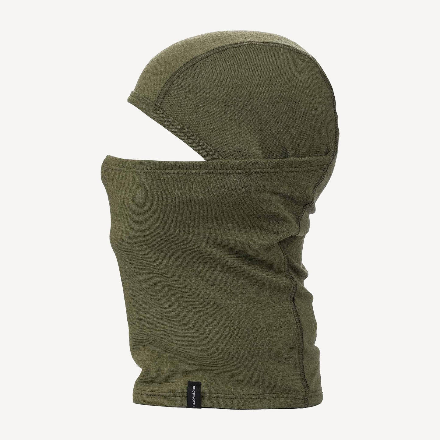 A USA made Merino Wool balaclava, green.