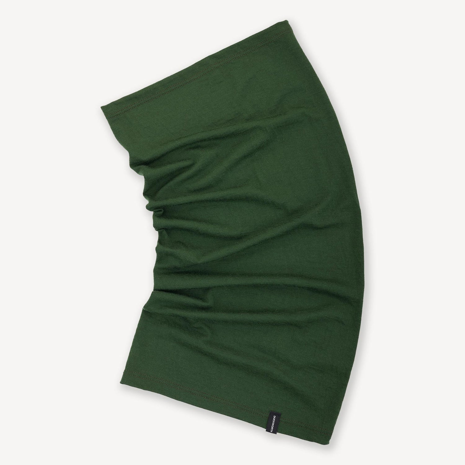 A green American made Duckworth merino wool neck gaiter. 