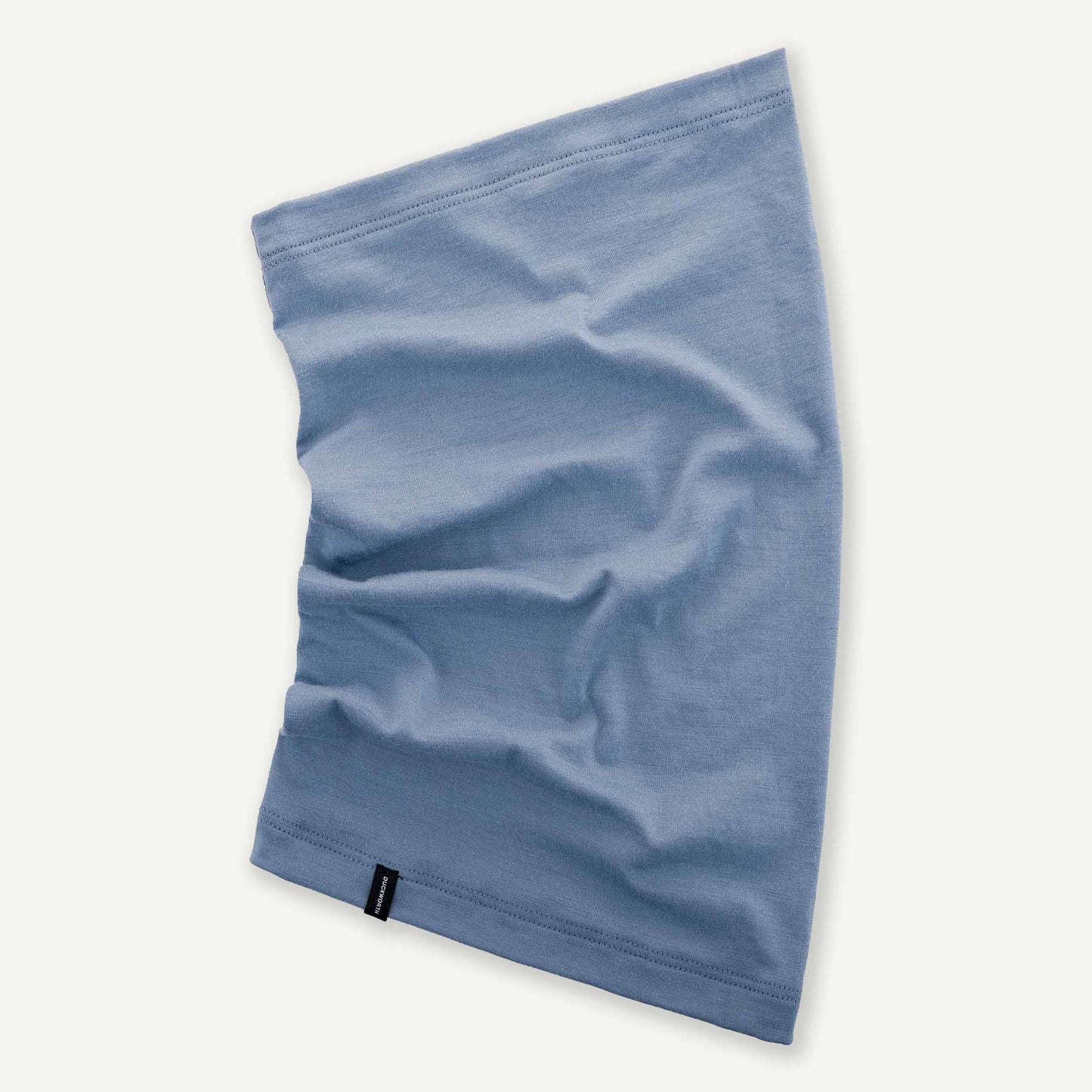 A blue American made Duckworth merino wool neck gaiter. 
