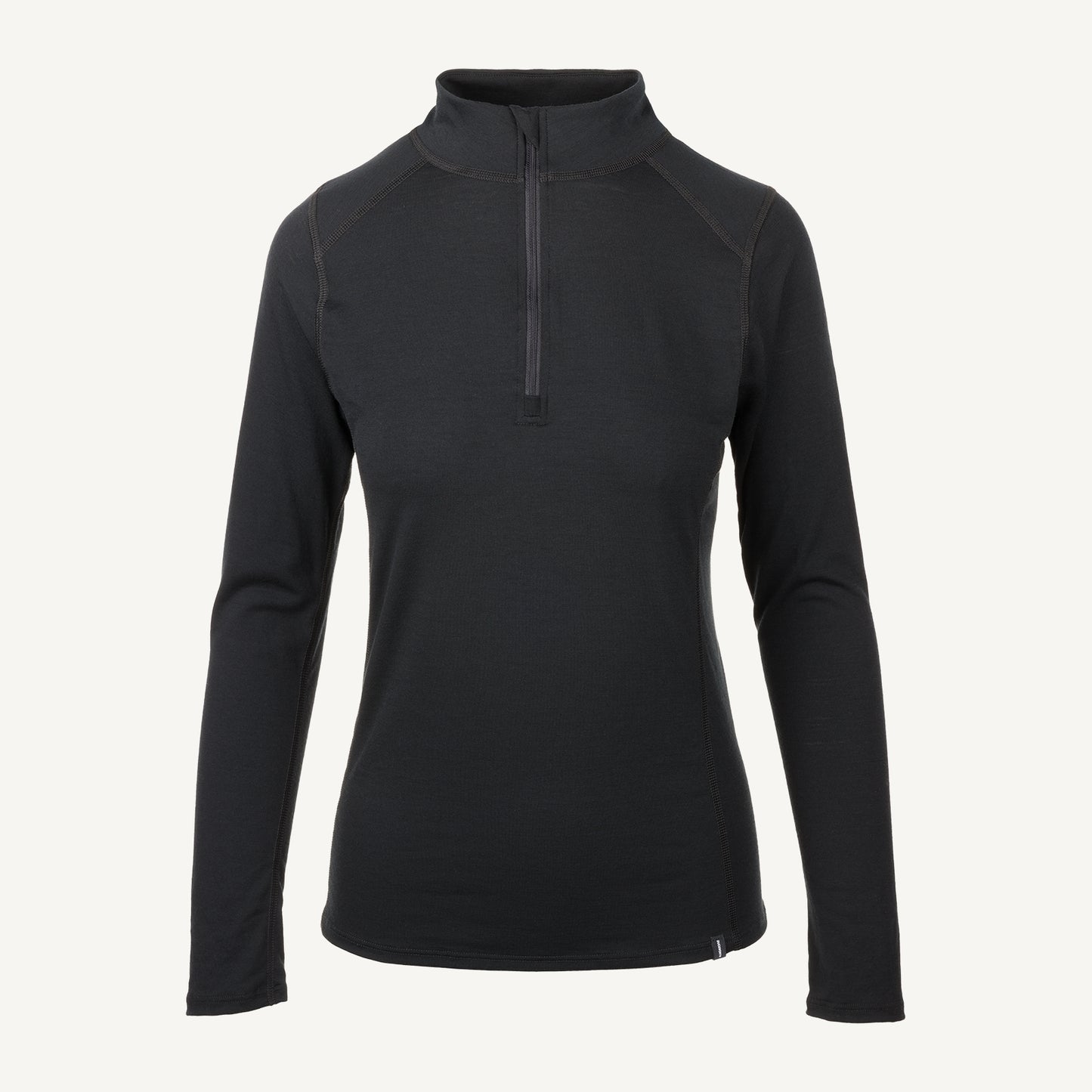 A black American made Duckworth merino wool quarter zip base layer.