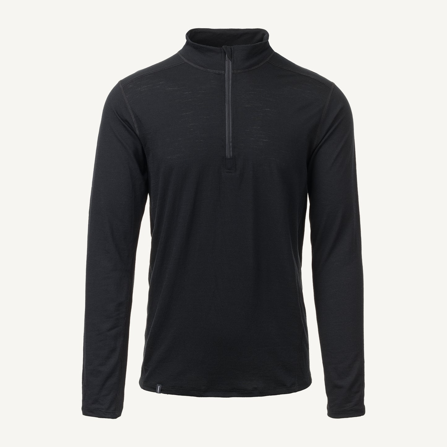 A black American made merino wool quarter zip.