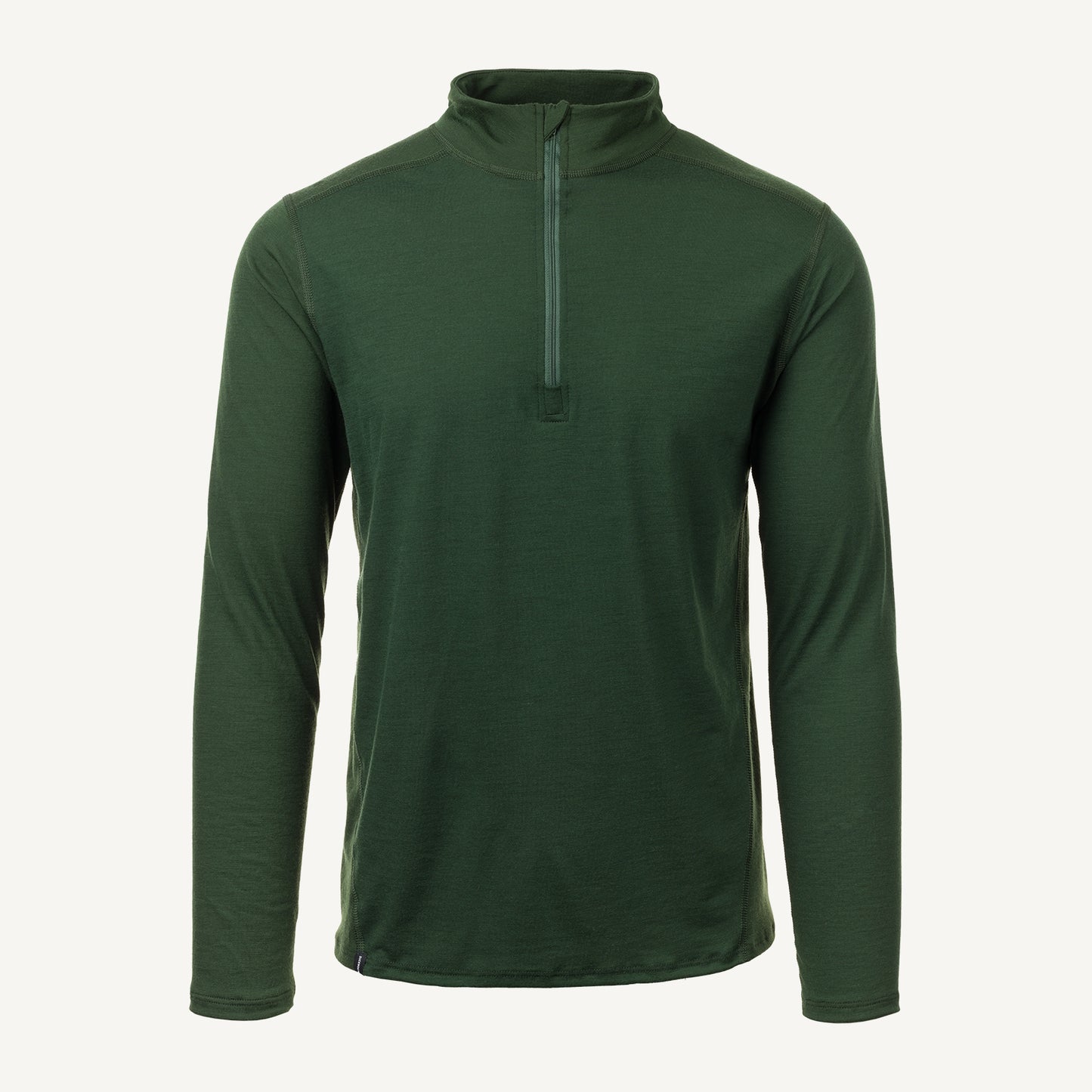 A green American made merino wool quarter zip.
