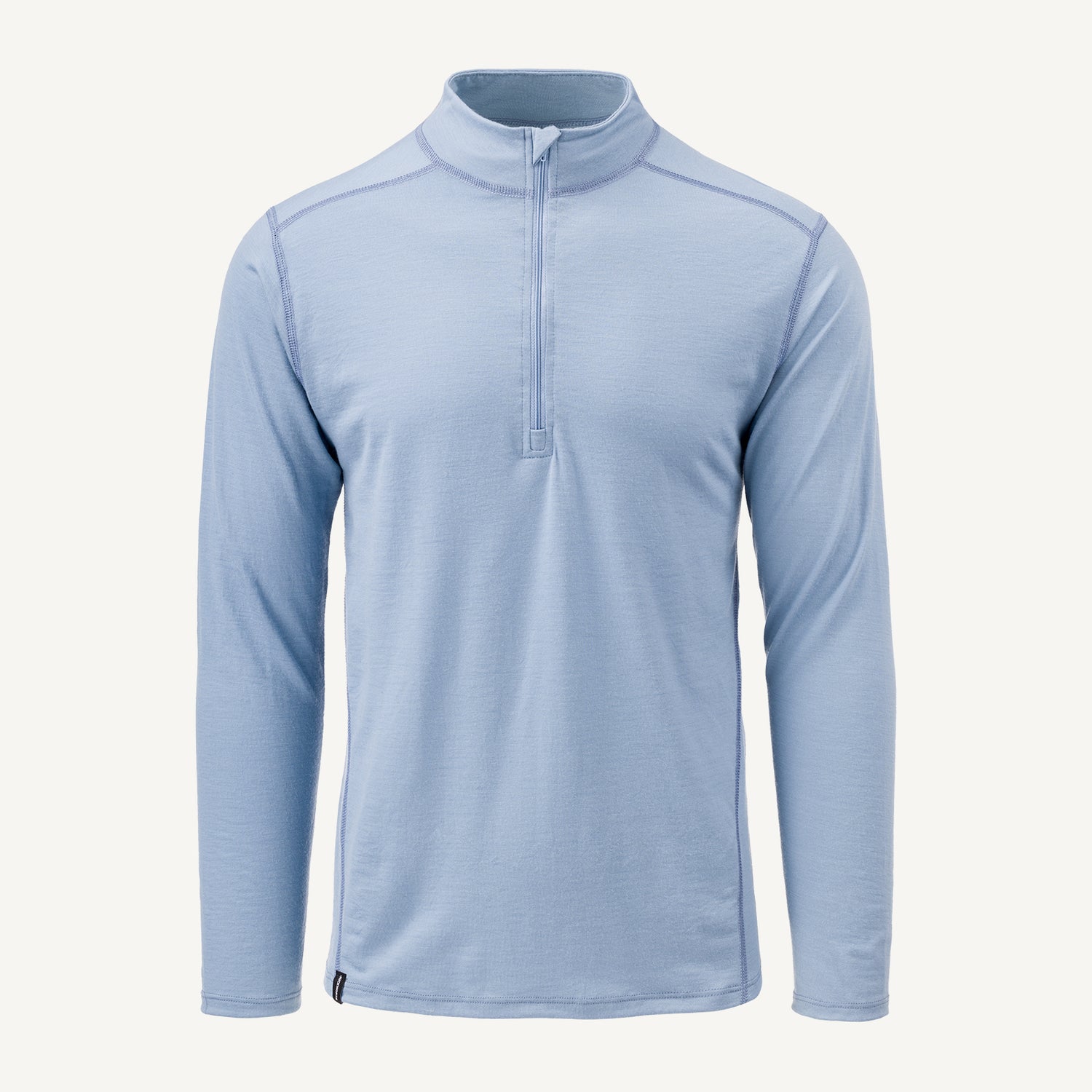 A blue American made merino wool quarter zip.