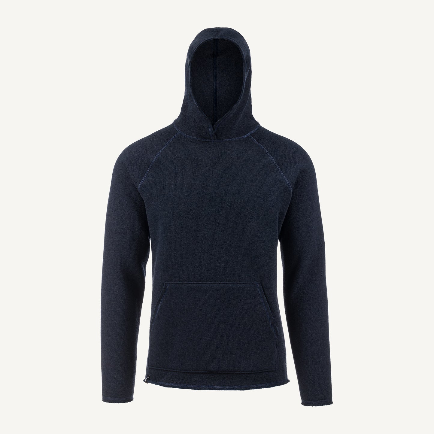 A navy American made Duckworth merino wool fleece hoody. 
