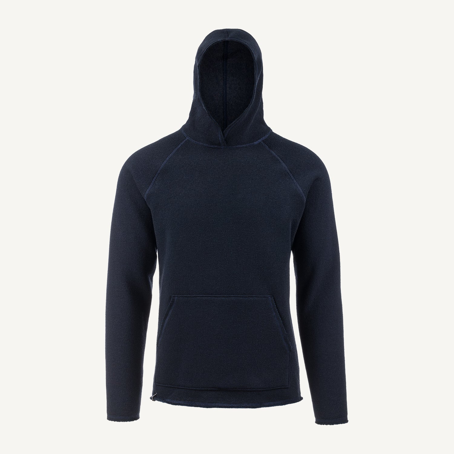 A navy American made Duckworth merino wool fleece hoody. 