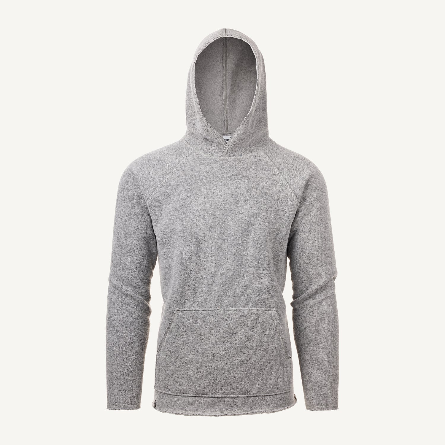 A light gray American made Duckworth merino wool fleece hoody. 