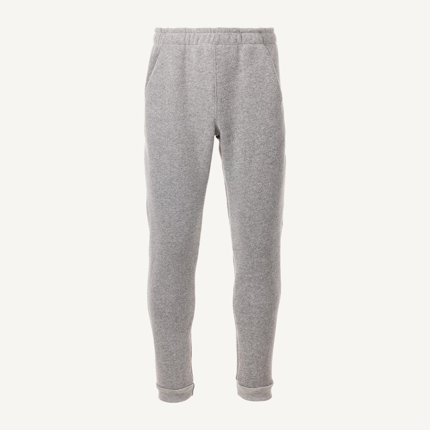 A light gray pair of American made Duckworth merino wool fleece sweatpants. 