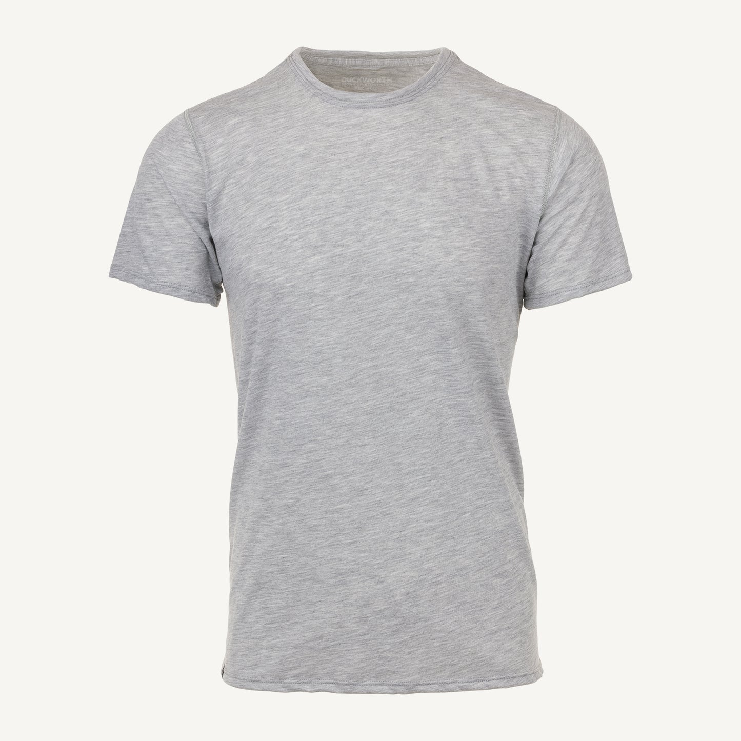 A gray American made Duckworth merino wool light weight tee shirt.