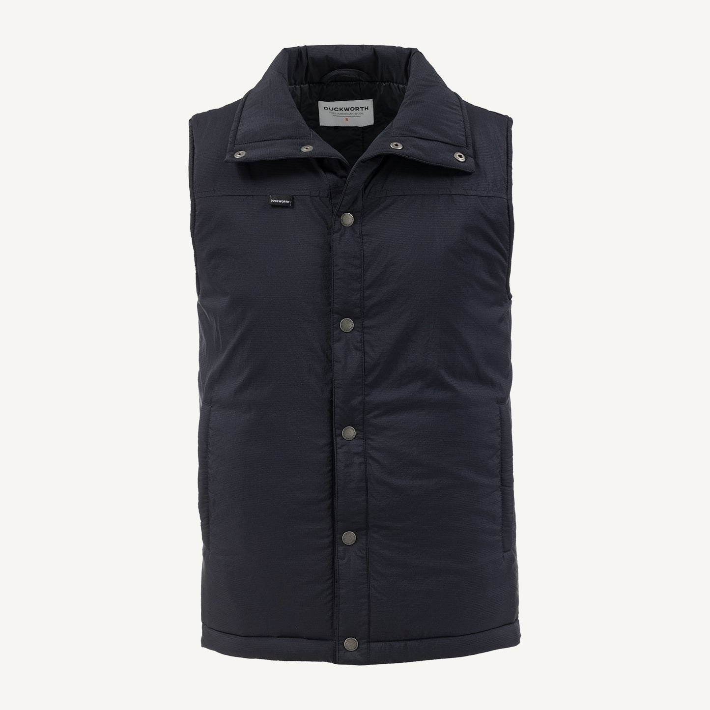 A black American made Duckworth soft shell wool insulated vest.