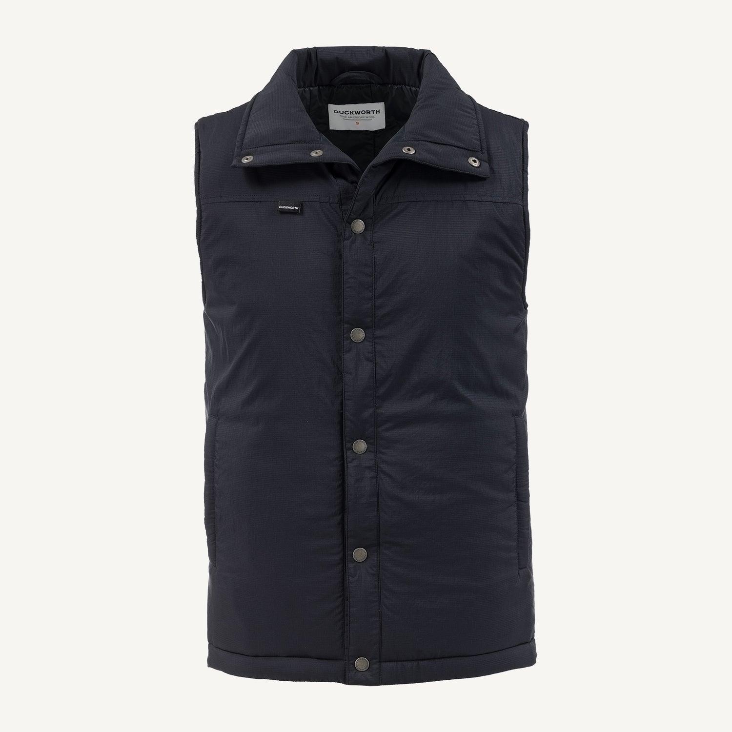 A black American made Duckworth soft shell wool insulated vest.