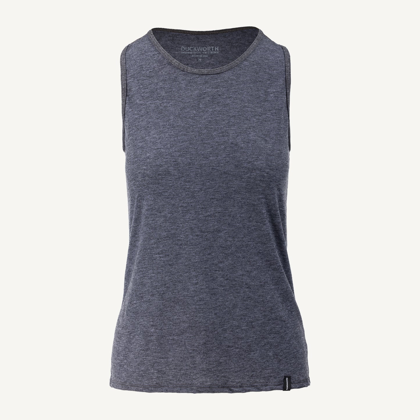 A charcoal gray American made Duckworth merino wool performance racerback tank.