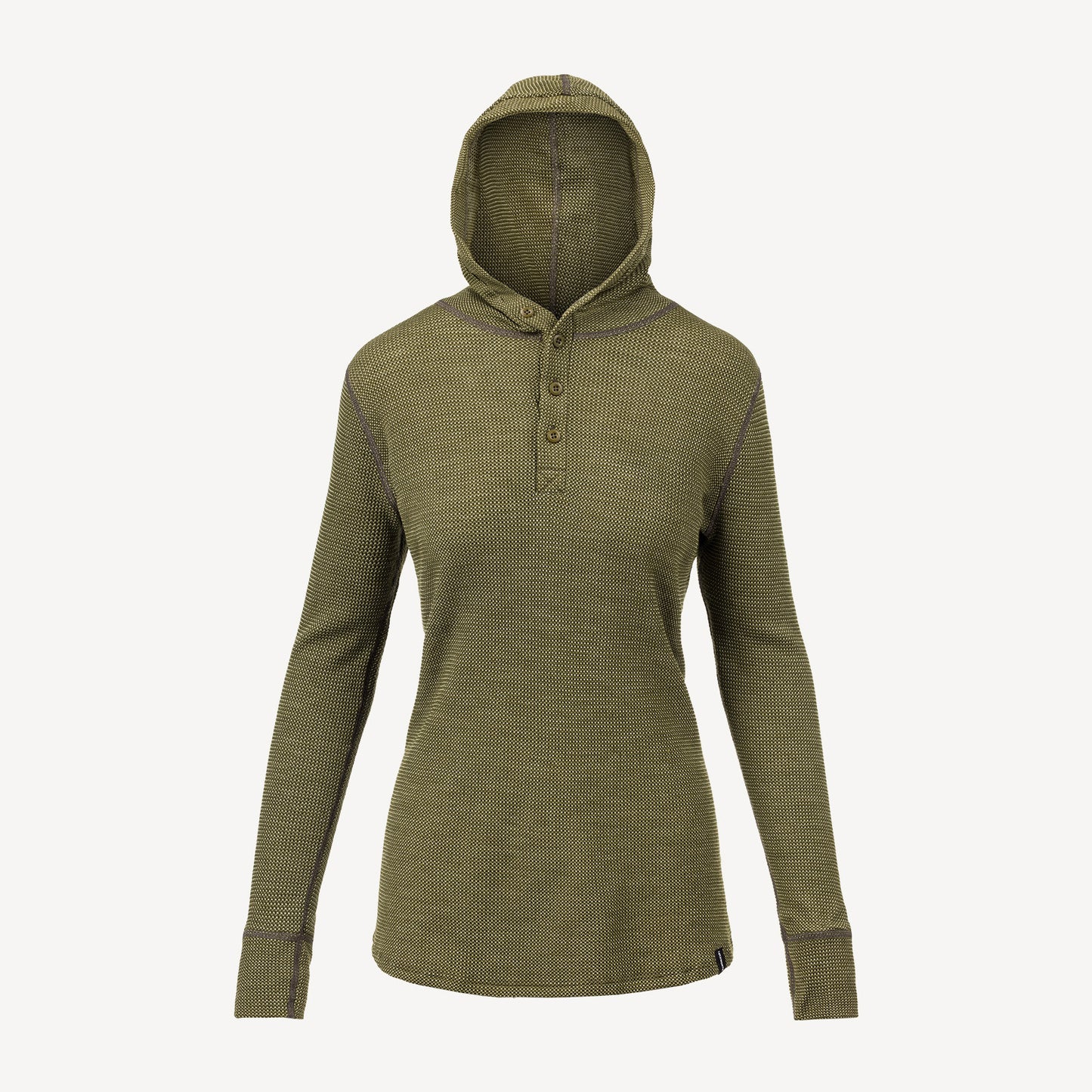 A green American made Duckworth merino wool waffle knit hoody.