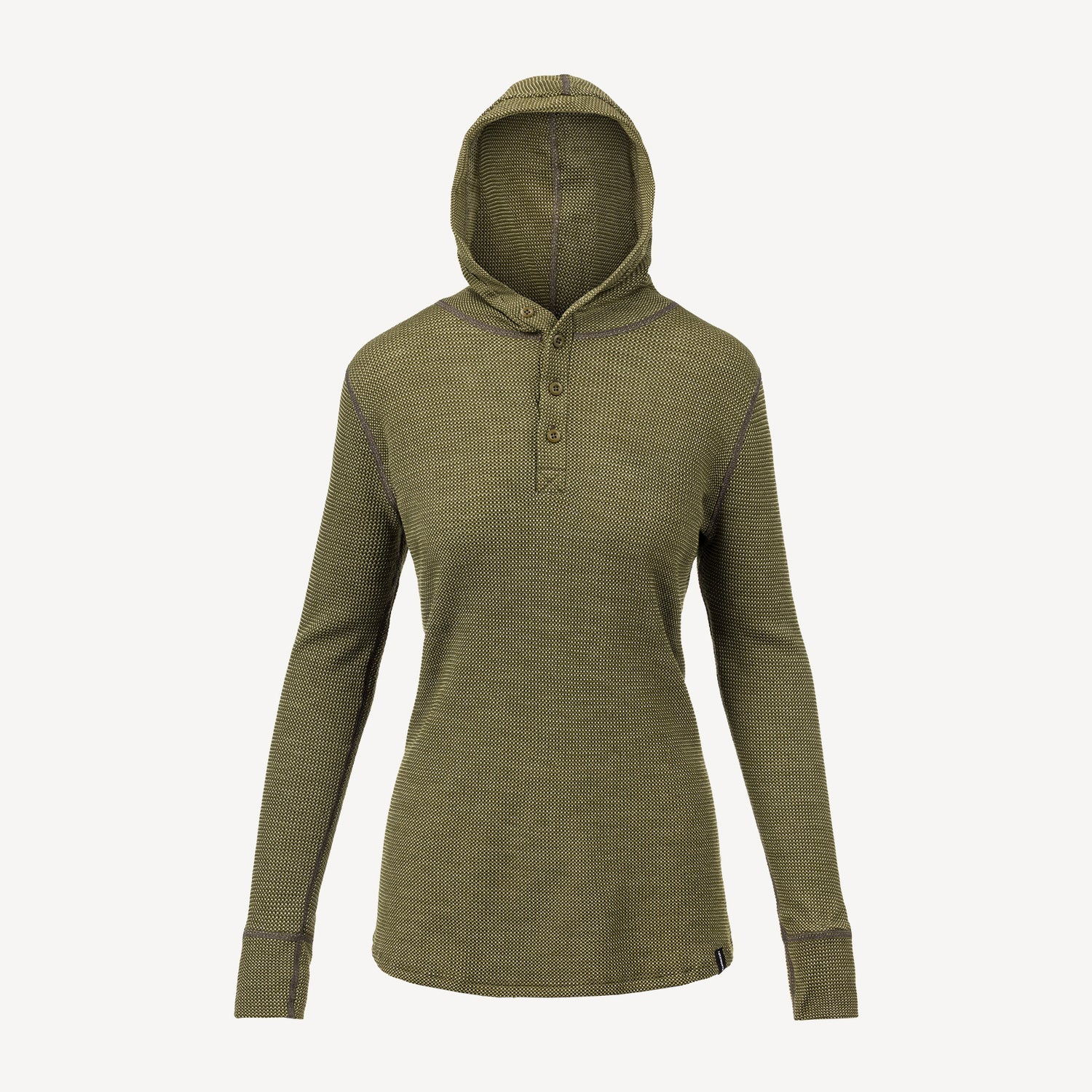 A green American made Duckworth merino wool waffle knit hoody.